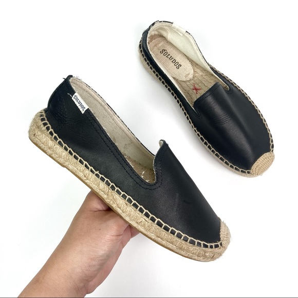 Soludos Leather Platform Espadrilles Smoking Slippers Flats - Picture 2 of 5